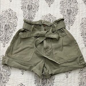 ZARA Olive Green High Waisted Paper Bag Shorts